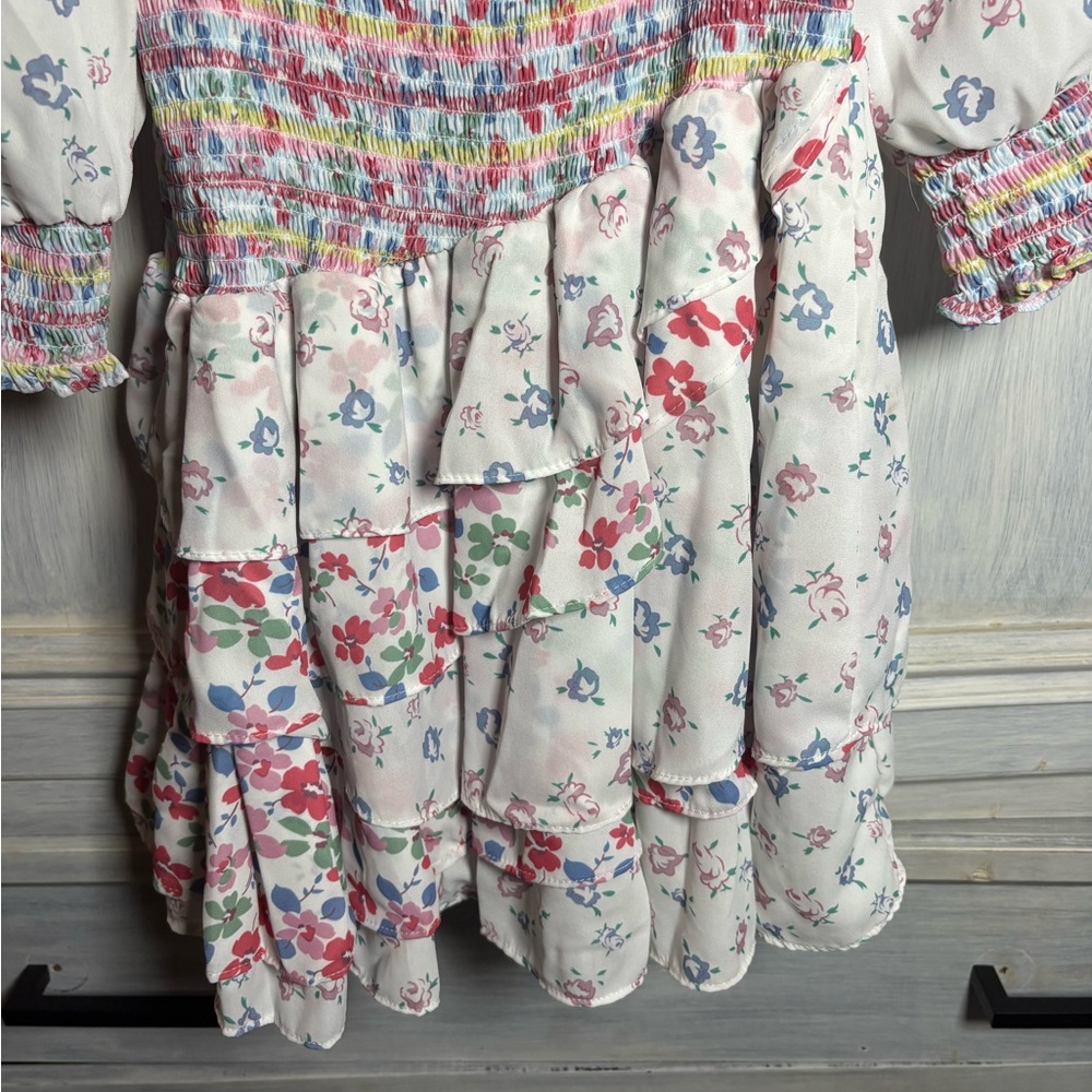 Yvonne & Love Smocked Disty Floral Asymmetric Ruffle Mini‎ Dress Flirty Dainty - Picture 6 of 9